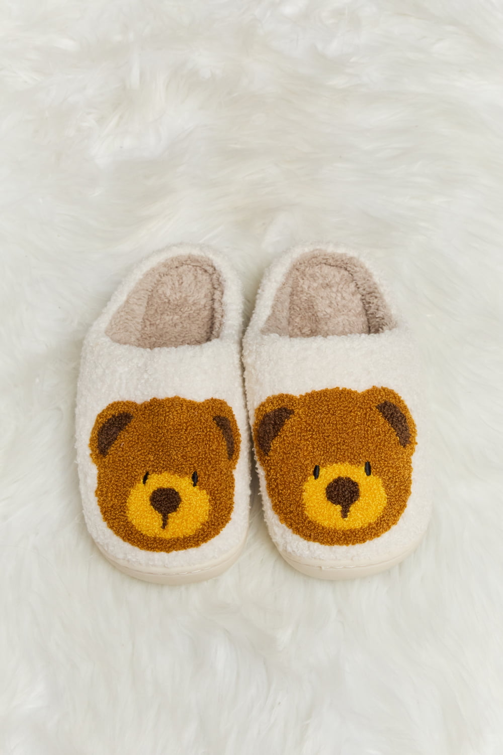 Melody Teddy Bear Print Plush Slide Slippers